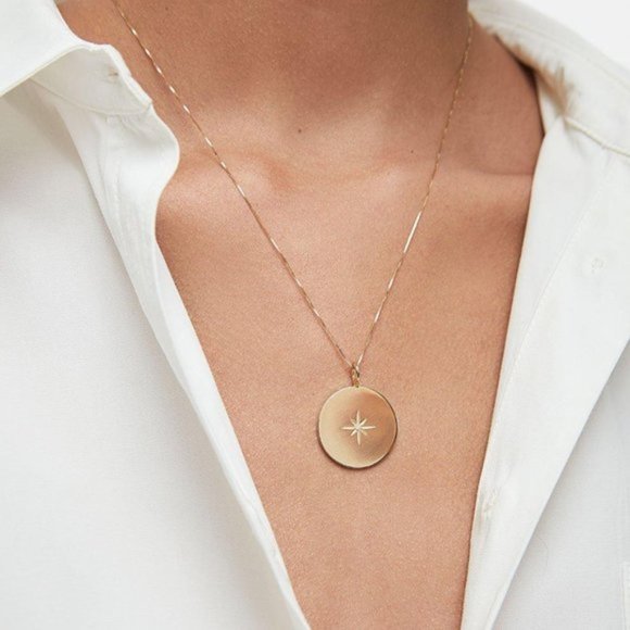 MINI BOX CHAIN NECKLACE - ANINE BING - SOLID 14K YELLOW GOLD + CHARM - Picture 1 of 4